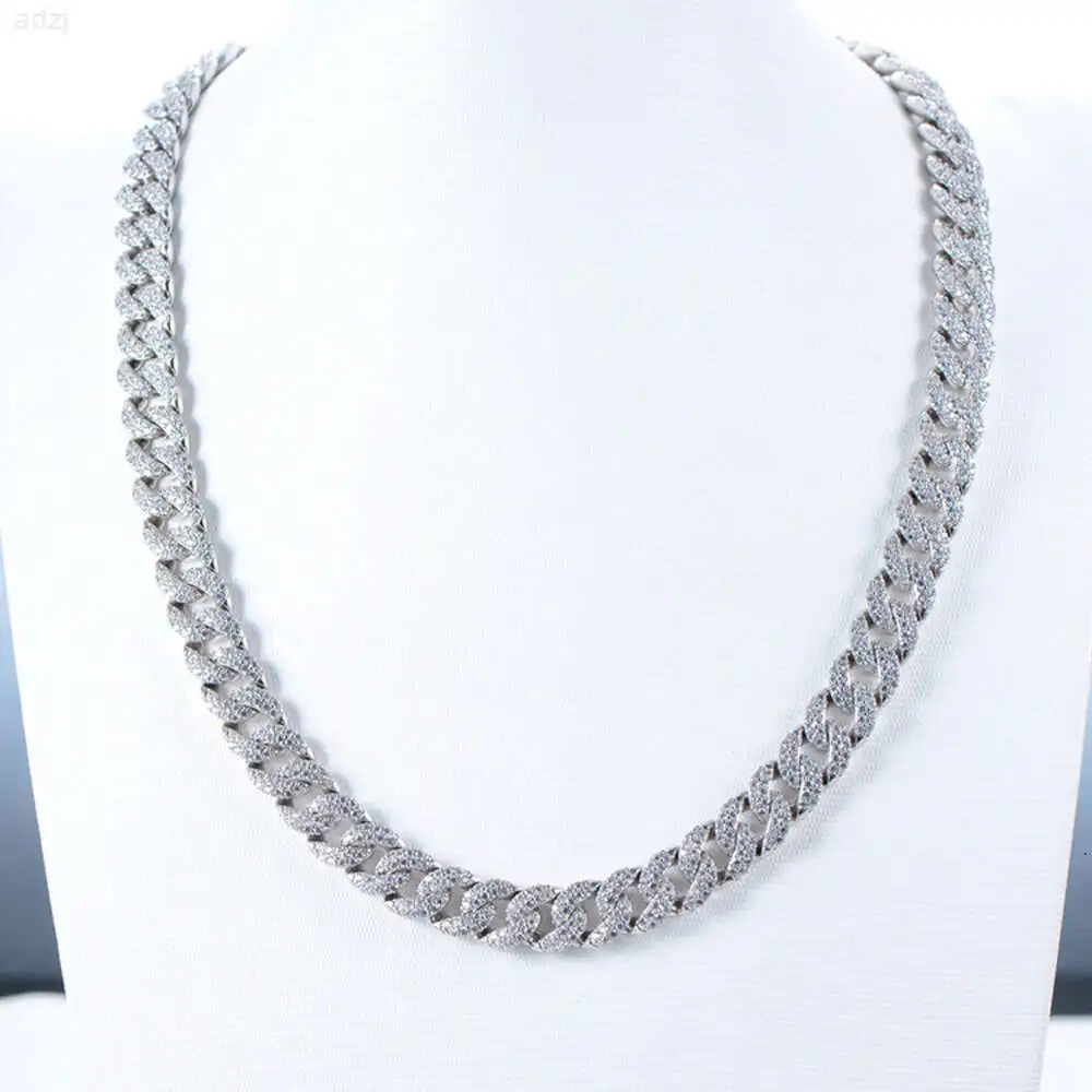 Fine Jewelry Hiphop Style Men and Women 50cm 925 Sterling Silver Cubic Zircon Cuban Link Chain Necklace