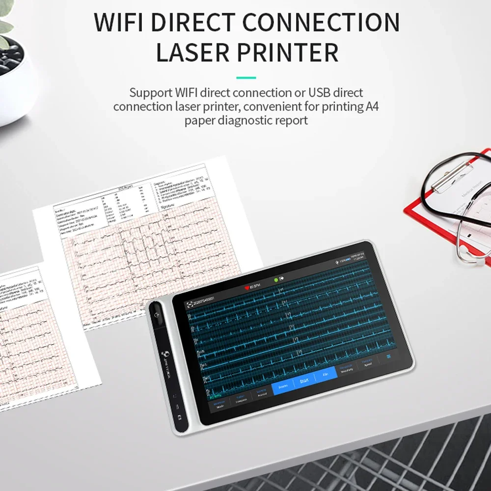 Handheld AI 12 Channels ECG Tablet Chargeable 12 Lead EKG Machine 7\'\' Inch Touch Screen for Clinics Hospitals