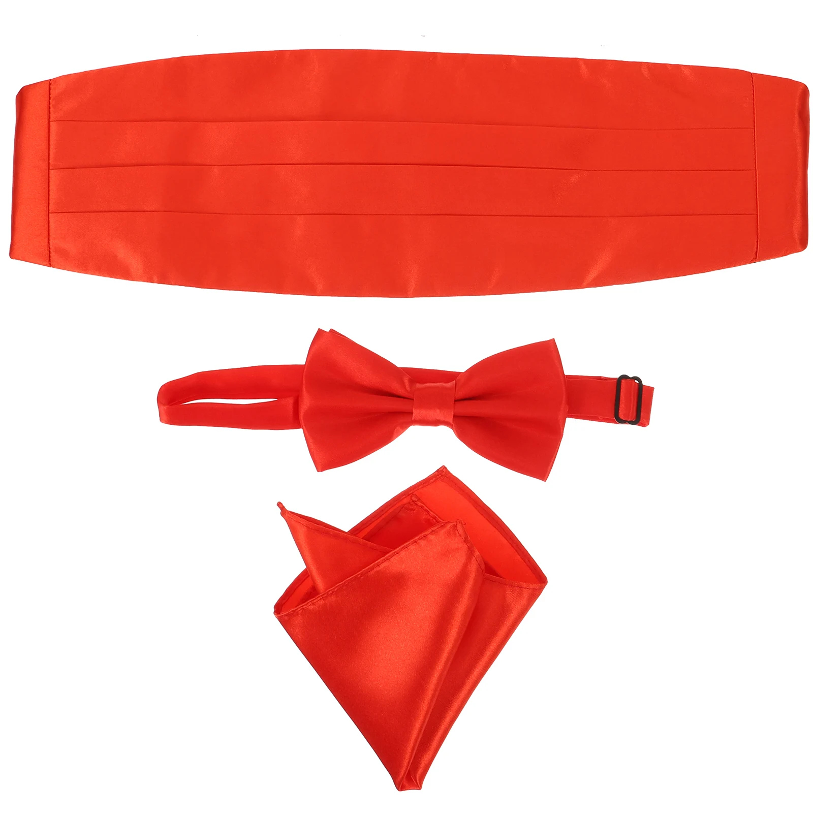 

3pcs Men'S Cummerbund Set Bow Tie Pocket Handkerchief Formal Wear Adjustable Satin Polyester Evening Wedding Party Red