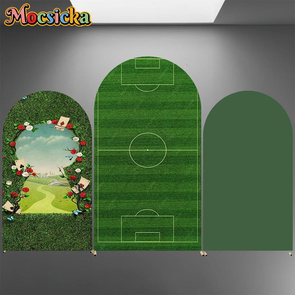 

Mocsicka Football Green Grassland Arch Backdrops Covers Elastic Double-Faced Baby Shower Happy Birthday Party Arched Backgrounds