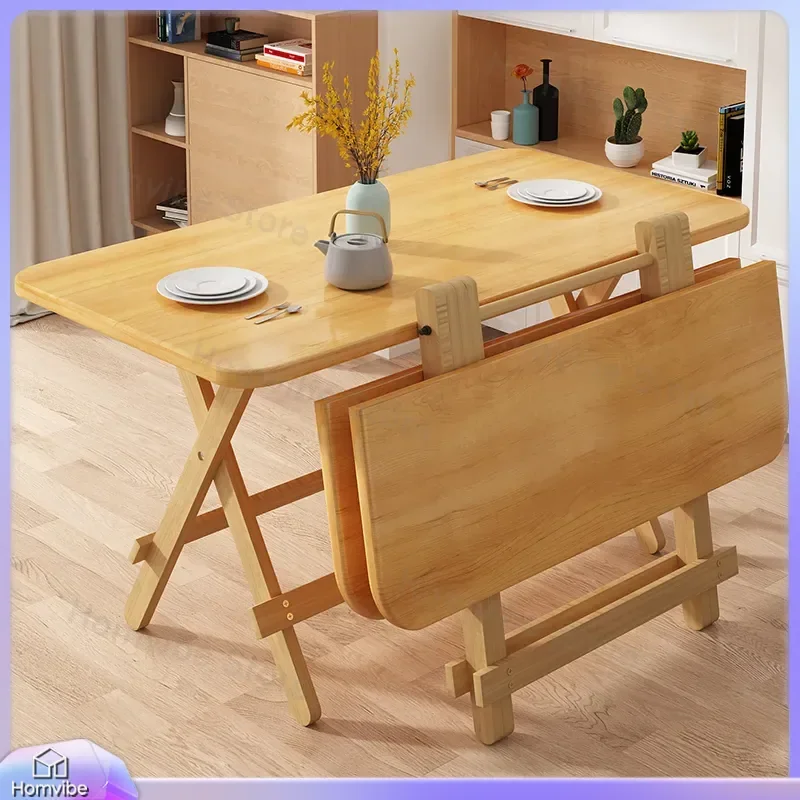 Solid Wood Folding Dining Table Rectangular Square Foldable Small Table for Household Small Apartment Simple Eating Desk