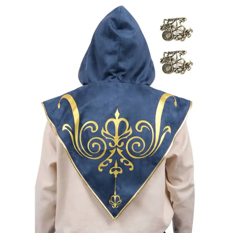 

DAZCOS Hooded Cape Artemisia Fantasy Medieval Renaissance Unisex Steampunk Exquisite Medieval Printed Capelet with Brooches