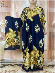 2024 nuovo vestito a maniche corte africano musulmano Dashiki abababy stampato in cotone allentato vestito Dubai Maxi vestito Casual estivo da donna