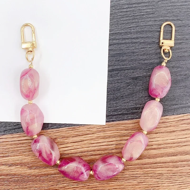 1pcs New Women's Bag Chain Beige Purple Acrylic Resin Beads Parts Handcrafted Wristband Women Replacement Bag Handle Accessory