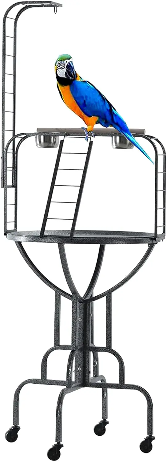 and Strong Durable Wrought Iron Parrot Bird Play Gym Ground Rolling Stand with Metal Climbing Play Ladder Easy Clean Rem