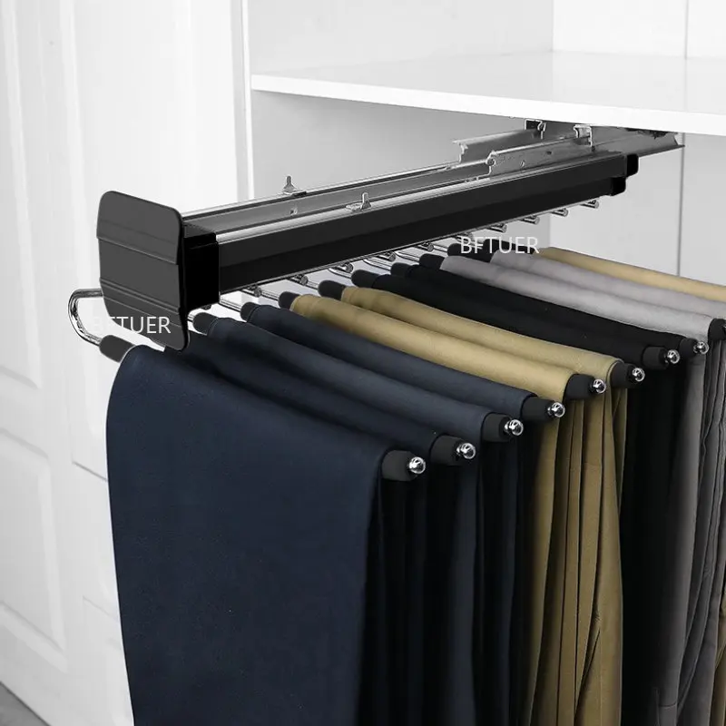 Trousers Holder Clothes Storage Push Pull Damping Cabinet Dress Shelf Clothing Organizer Wardrobe Telescopic Pants Rack Armoire