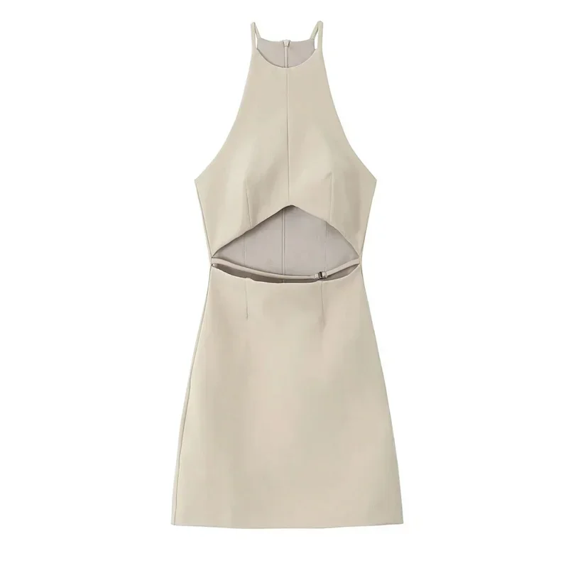 TRAF abito corto senza maniche donna abiti estivi con spalle scoperte 2024 Mini abiti con cavezza ritagliati per le donne abiti da festa Sexy da donna