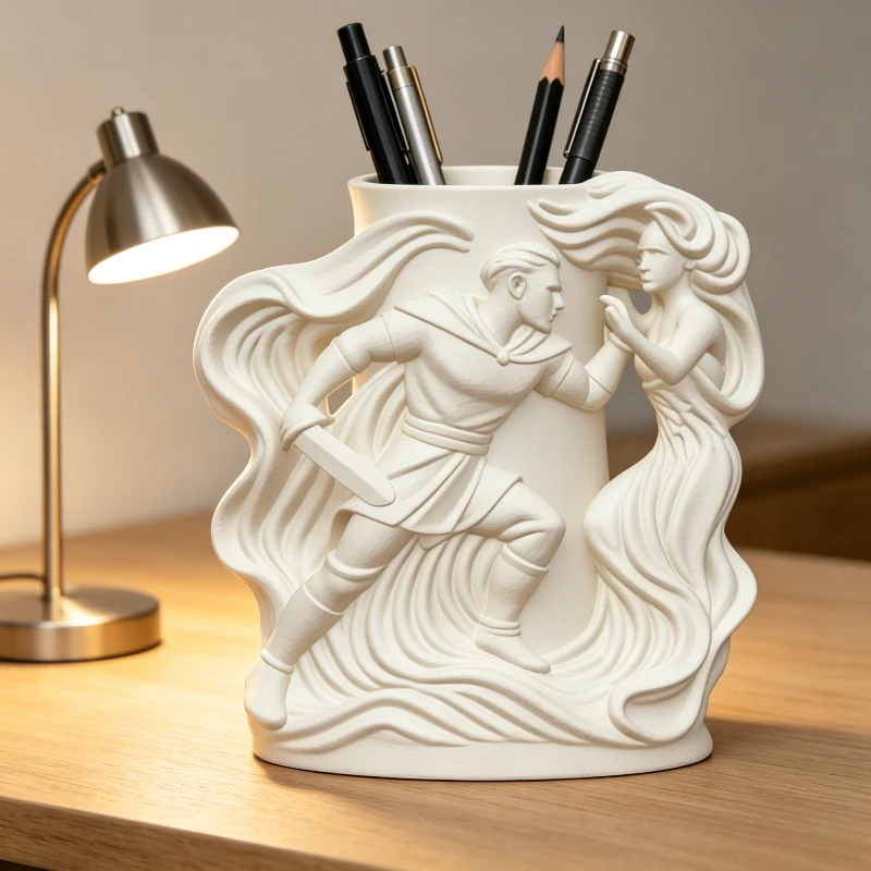 European Myth Relief Pen Holder, Desktop Organizer, Stationery & Makeup Brush Storage, Classic Art Decor, Best Gift