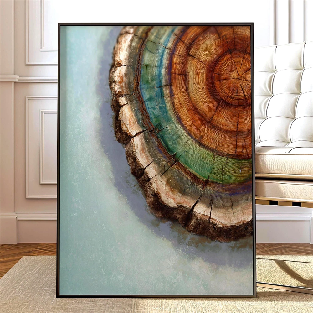 Tree Ring Wall Art Nature Wood Print Earth Tone Decor Rustic Art Tree Slice Poster Natural Art Forest Wall Decor Canvas Painting