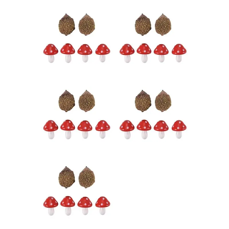 KYCOR-5 Set Garden Fairy Accessories Resin Hedgehogs And Wood Mushroom Miniature Decorations For Bonsai Craft