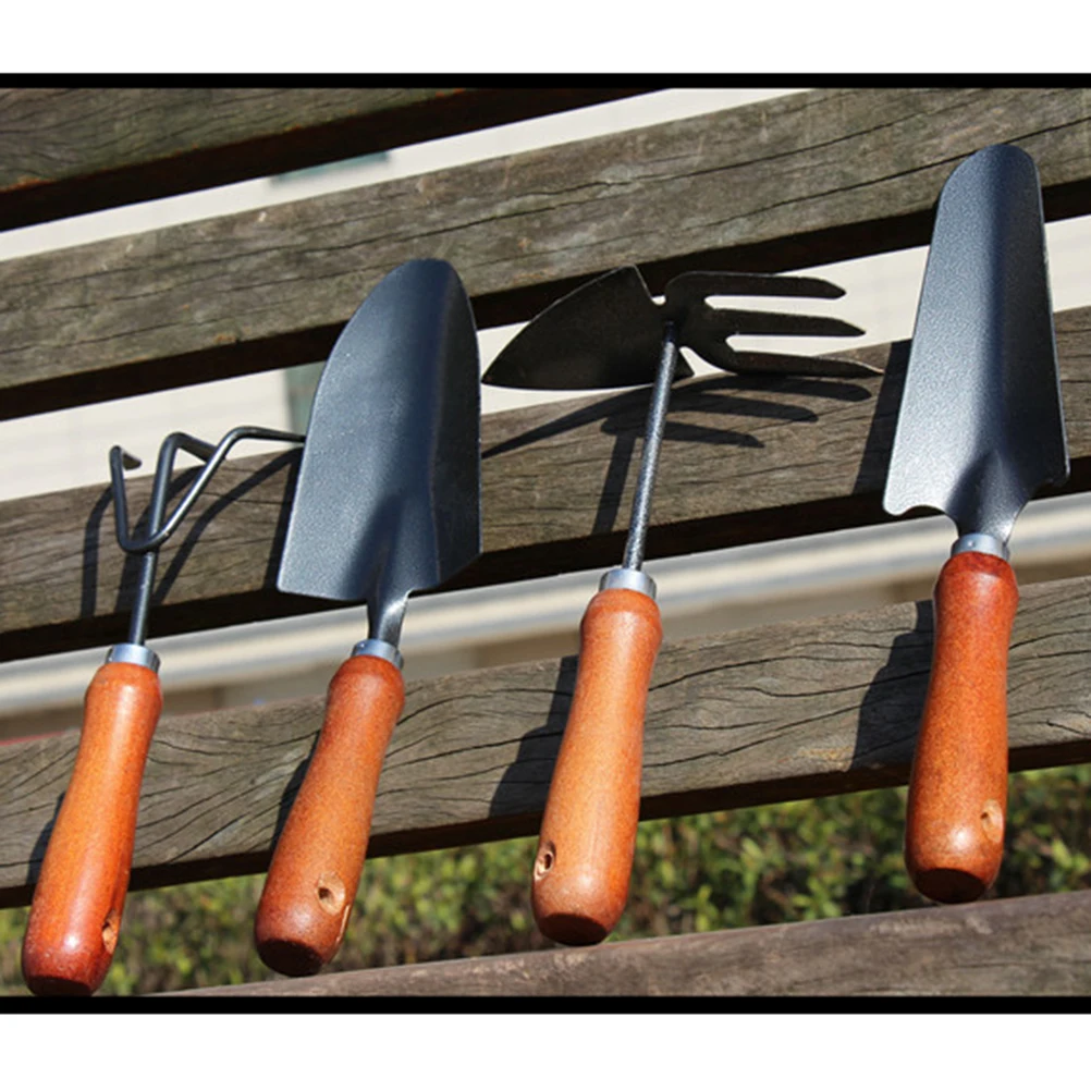 

4pcs Mini Baked Enamel Shovels Durable Iron Wood Garden Tools Set for Transplanting Cultivating Weeding Flowers Vegetable