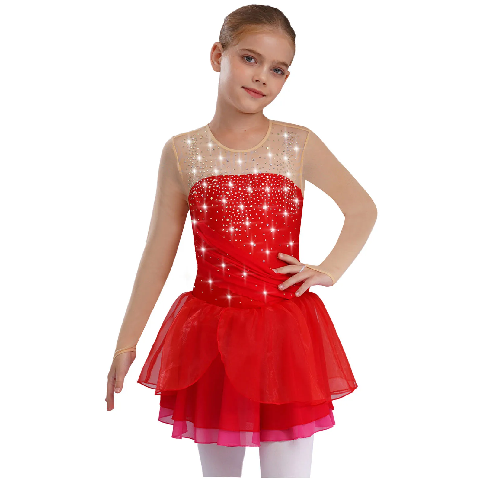 Ballet Dress Kid Girls Figure Skating Leotard Mesh Lyrical Dance Costume Children's School Show Stage Performance Dancewear