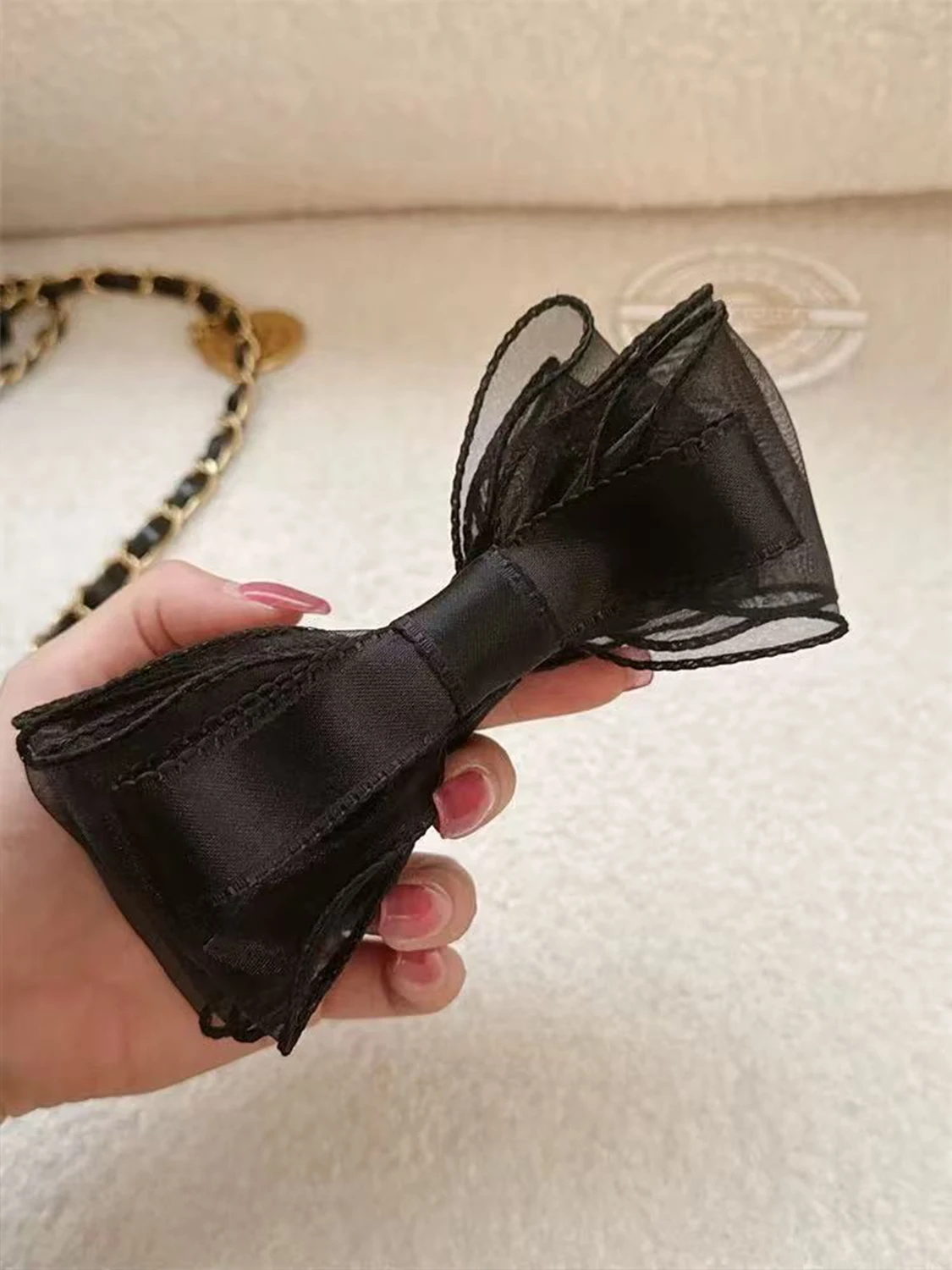 1 Stück Koreanische Doppelnetz-Schwarze Schleife-Bananenklammer, Elegante und Vielseitige Süße Haarnadel-Kopfschmuck – Detail 2