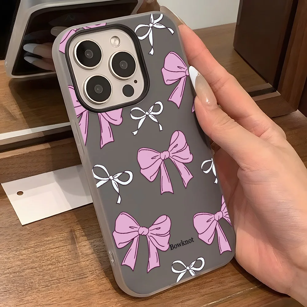 For iPhone 18 Pro Max 17 16 15 14 13 12 Pro Max 11 Phone Case Purple Bow Pattern Luxury Fashion Shockproof Protective Covers
