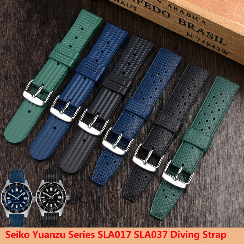 20mm 22mm Silicone Watch Band For seiko SLA017 SLA037 Sports Diving Rubber Bracelet Men Waterproof Water Ghost Green Watch Strap