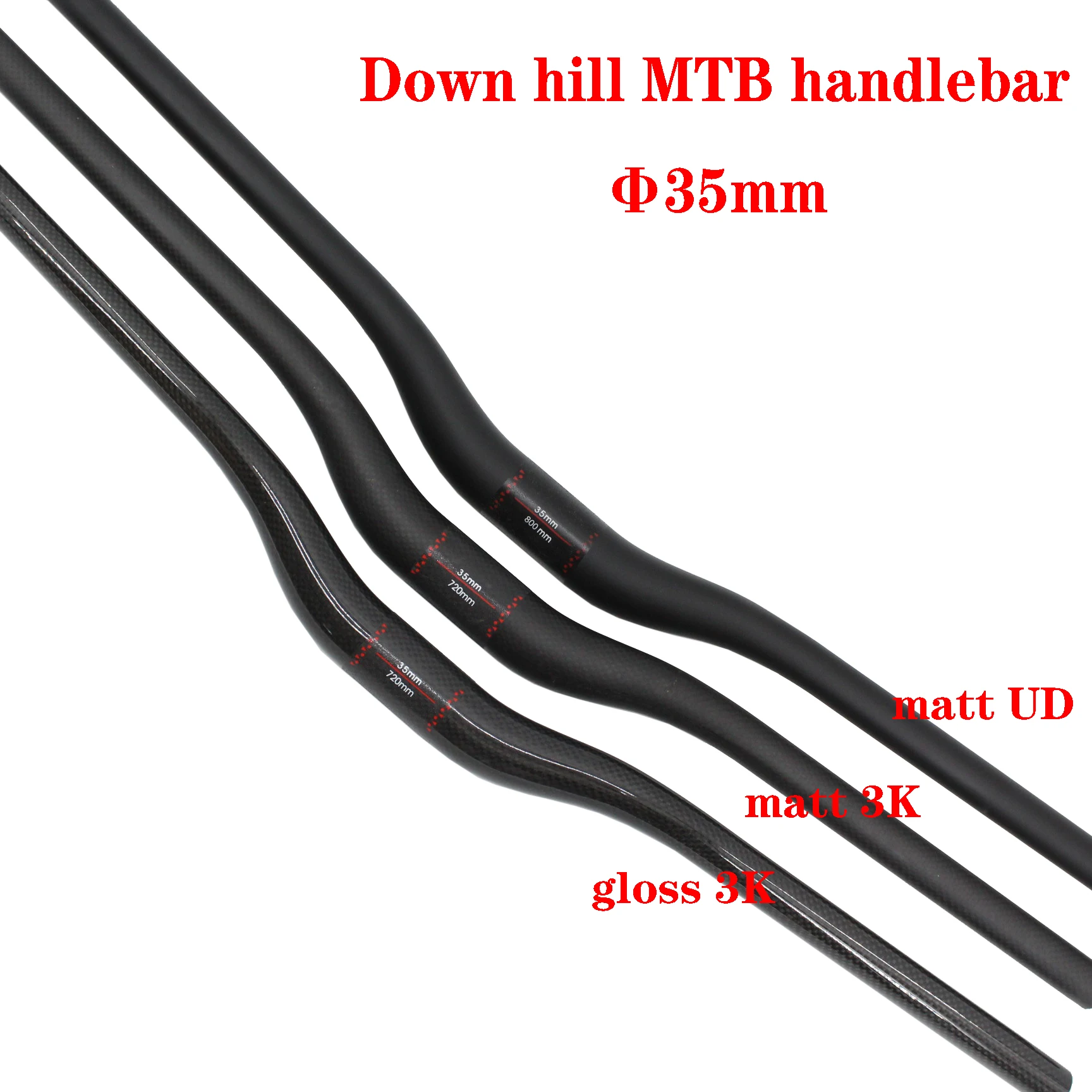 New Down hill Bike Glossy Matt 3K full carbon fibre handlebar carbon Downhill Mountain bicycle handlebar MTB high-strength 35mm