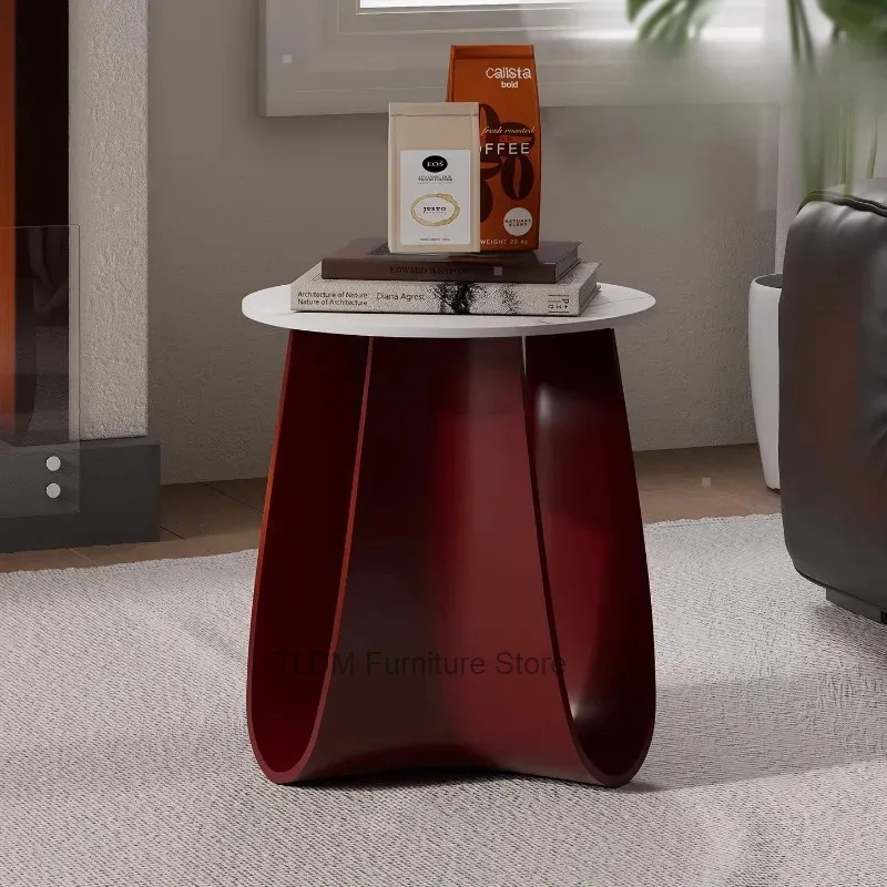 Luxury New Design Side Table with Marble Effect Top, U-Shaped Curved Base Stool，Accent End Table for Living Room