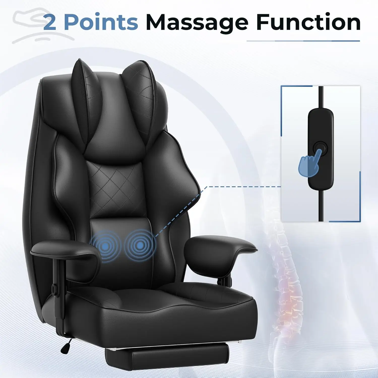 Big and Tall Massage Office Chair,Reclining High Back Ergonomic Home Office Desk Chair with Adjustable Padded Armrest and Foot R