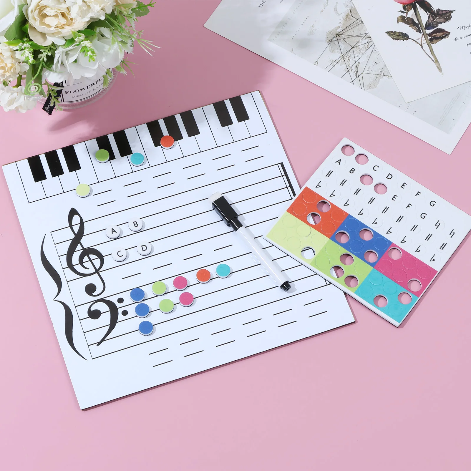 Dry Erase Piano Board Magnetic Portable Keyboard Practice Dry Erase Reusable Wooden Music Whiteboard with Erasable Pen and