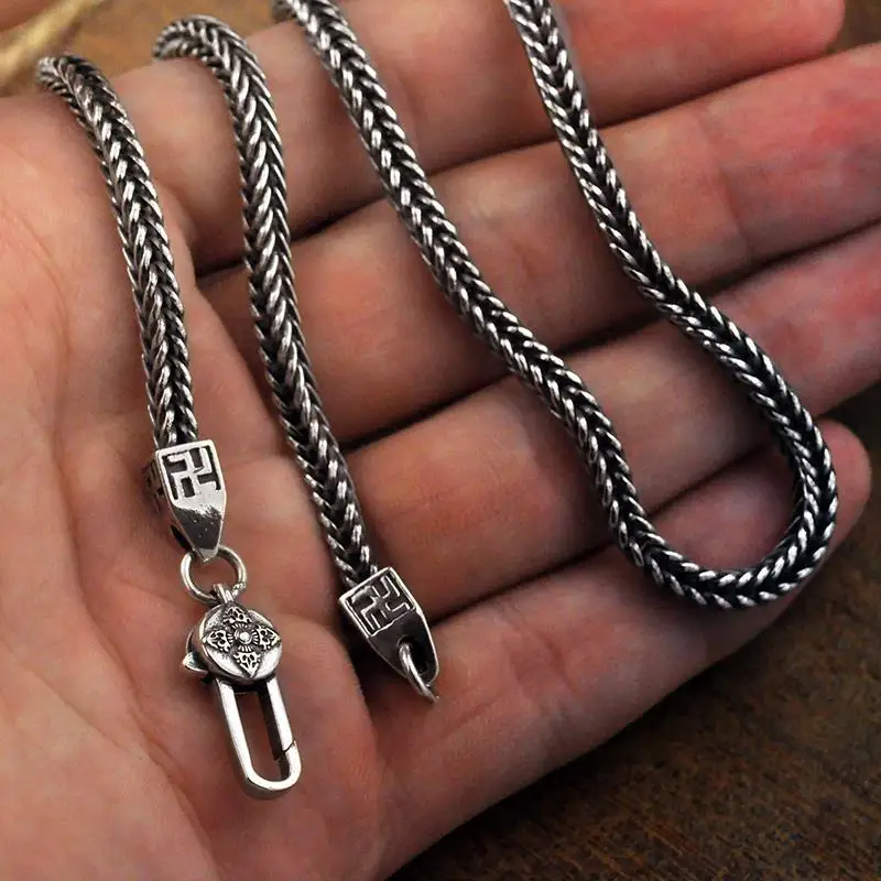 QN Silver Color Fox Tail Necklace Dominant Men\'s Retro Men\'s Simple Rough Sweater 5mm Chain Necklaces for WomenFashion Jewelry