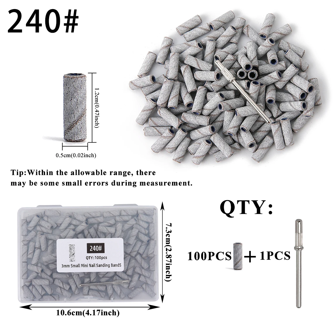 Set di 100 piccole mini fasce per levigatura per unghie da 3 mm con 1 pezzo di asta in metallo per la rimozione di gel acrilico e smalto 80 # 120 # 180 # 240 #