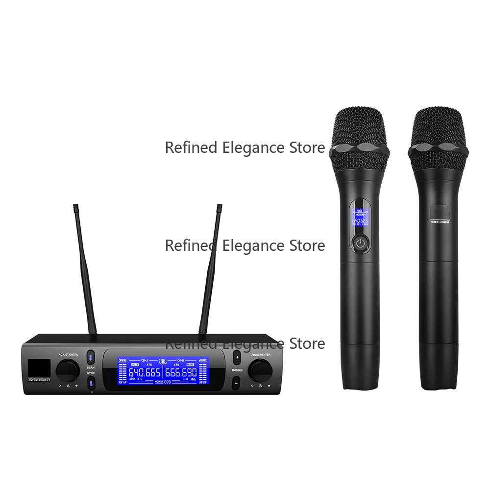 Micrófono inalámbrico VM300 UHF de doble canal de 2 canales, sistema inalámbrico de transmisión de larga distancia, micrófono para puesta en escena