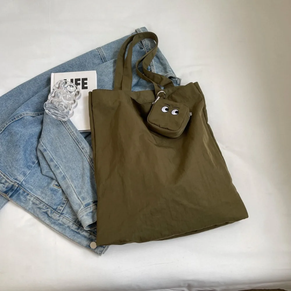 

with Storage Bag Solid Color Shoulder Bag Shopping Bag Korean Style Foldable Shoulder Bag Big Eye Coin Purse Large Capacity