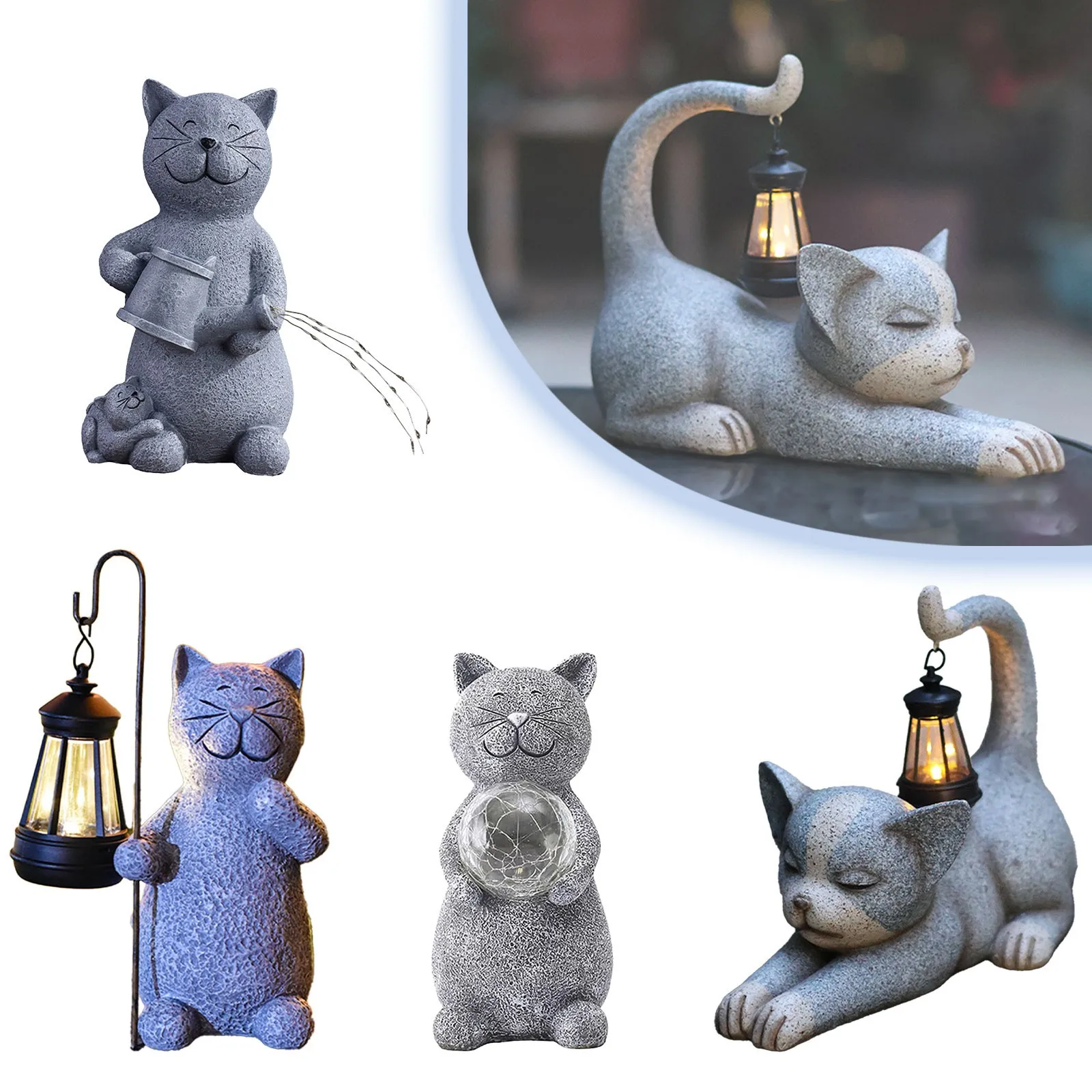 Solar Garden Statue Light Resin Little Cute Cat Elephant Crafts LED Light Decor For Outdoor Home Yard Patio Lawn Solar Lights