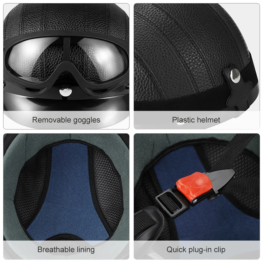 Vintage for Harley Leather Helmet for Men Women Winter Warm Universal Lightweight Half Helmet Electric Bicycles Great Gift Set view 6