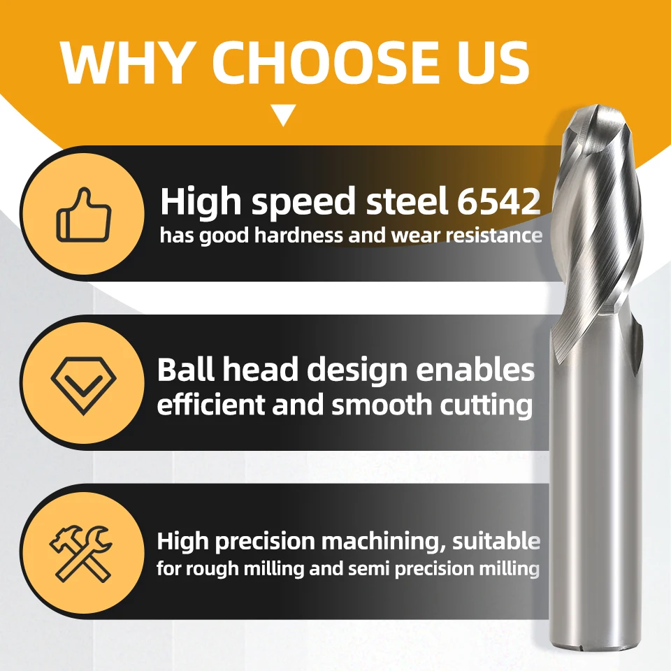 RIGTIP High Speed Steel Straight Shank Ball End Milling Cutter 2-Blade High-Precision Machining CNC End Mill