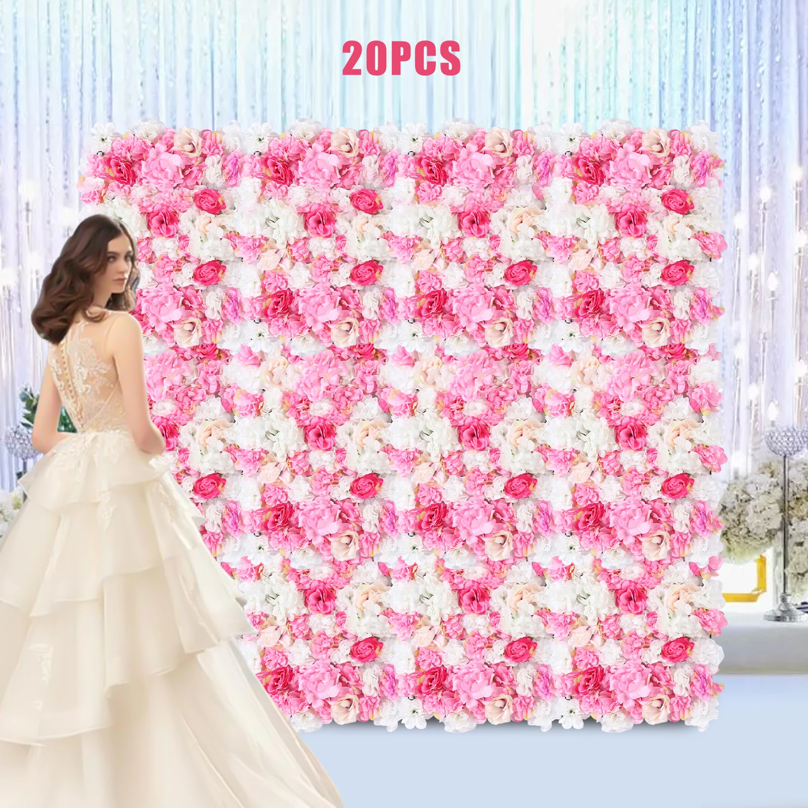 20* Premium Silk Flower Artificial Rose Flower Wall Panels Three-dimensional Design Flower Decorations Wedding Party Festival