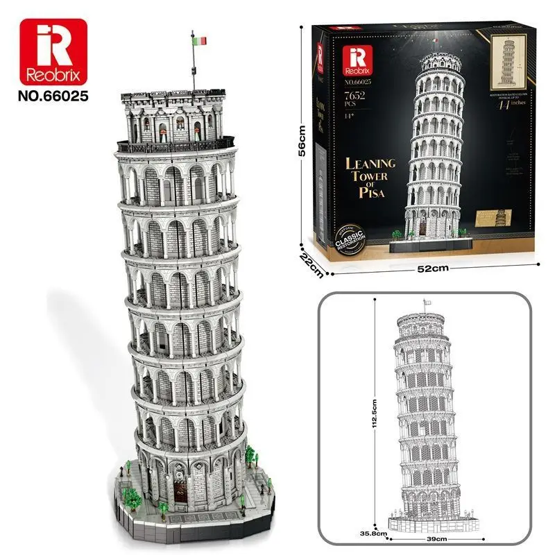 ZZ66025 Leaning Tower of Pisa Puzzle Building Blocks High Difficulty Street View Model City Architecture Birthday Gift 7652pcs