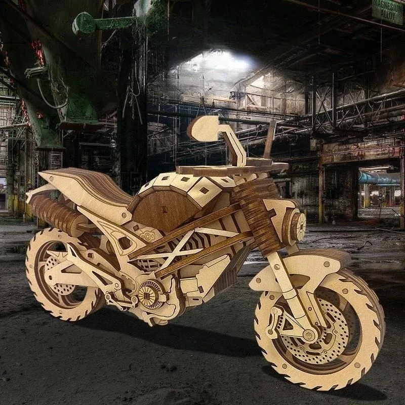 3d quebra-cabeça de madeira fora da estrada modelo de motocicleta artesanal diy montagem brinquedo modelo de mesa kits de construção presente