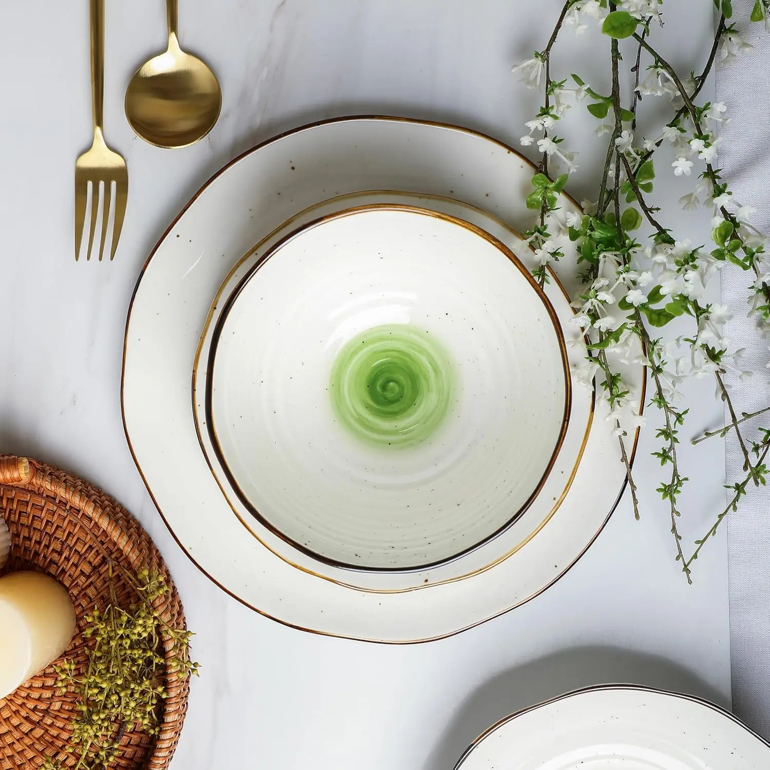 Christian Siriano Luma 16피스 식기 세트 도자기, 그린