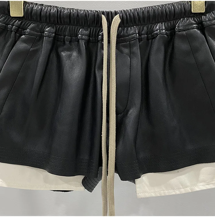 Women's Fashion Basic PU Leather Four Corner Pockets Comfortable Shorts New Versatile Black Short Pants