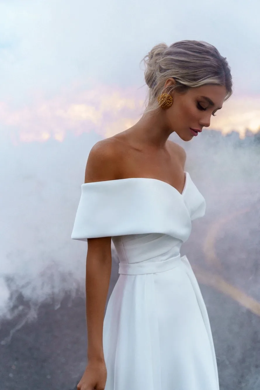 Vestidos De Novia Mermaid Wedding Dress Off the Shoulder Simple Robe De Mariage Detachable tRAIN Satin Trouwjurk Bride Dresses