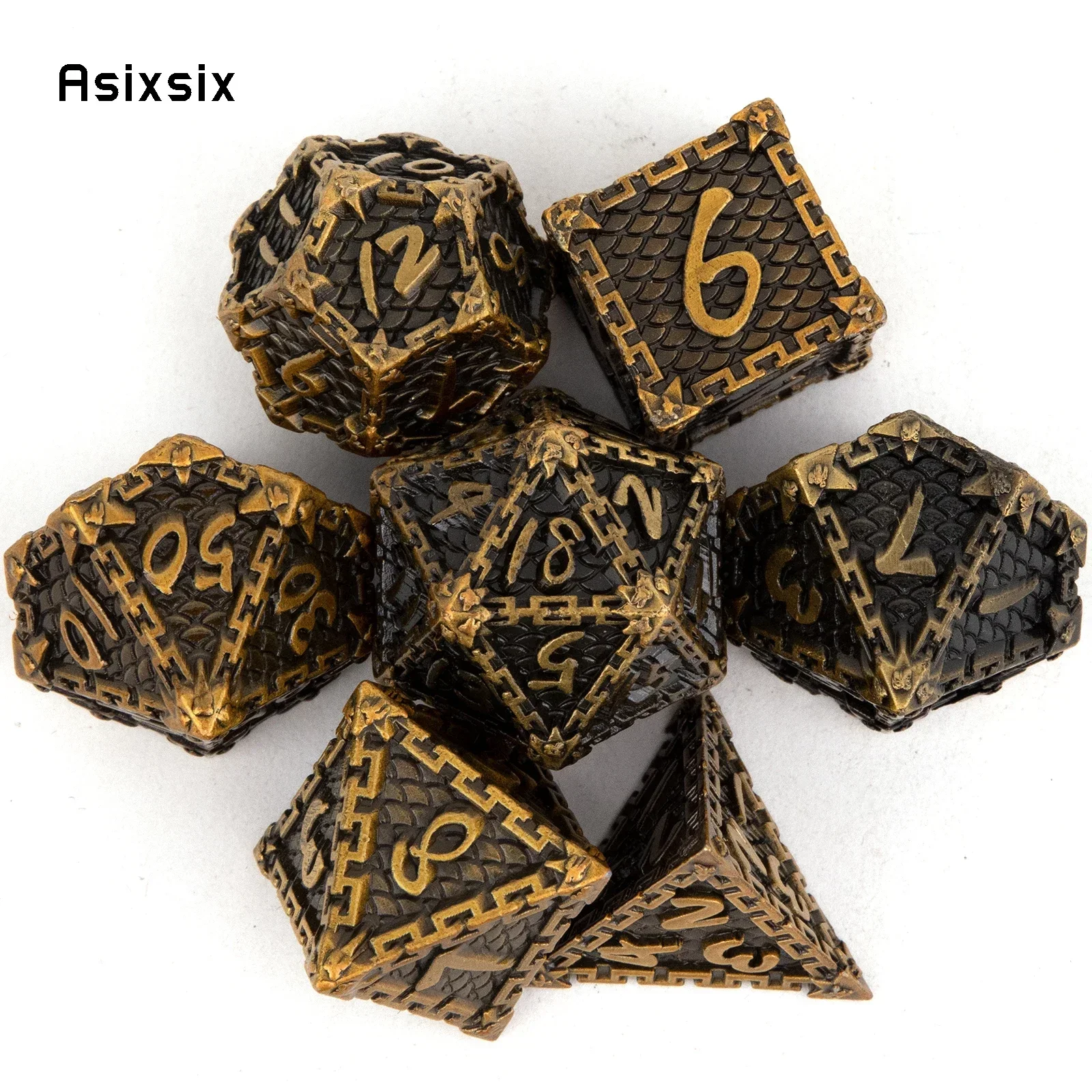 

7 Pcs Copper Fish Scale Metal Dice Perfect For Card Games Board Games For Critical Role, Rpgs, D&D