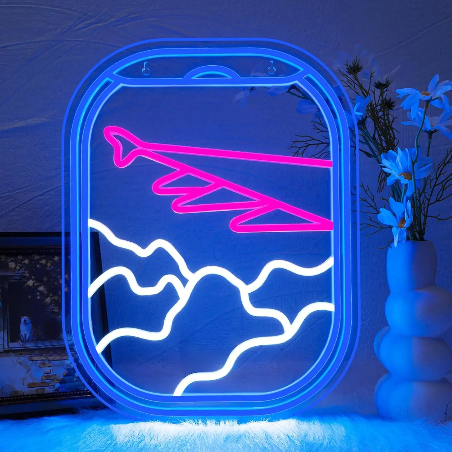 

Неоновая LED-лампа «Обзор окна самолета с видом на облака», USB, с регулировкой яркости, тематический декор «Небо» для спальни, детской, туристического агентства, настенное искусство, подарок