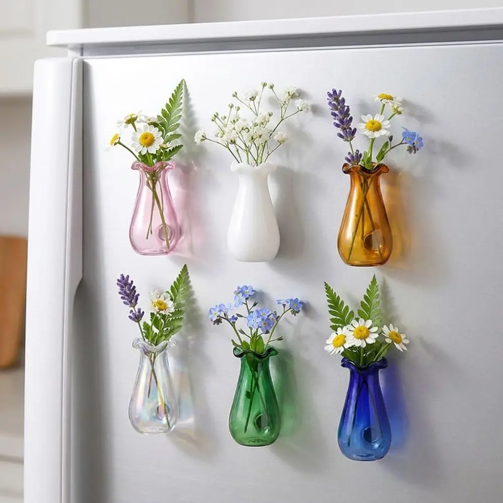 6Pcs DIY 3D Mini Vase Magnets Exquisite Modern Magnetic Glass Vases Artistic Funny Hydroponic Plant Vase Home Refrigerator Decor