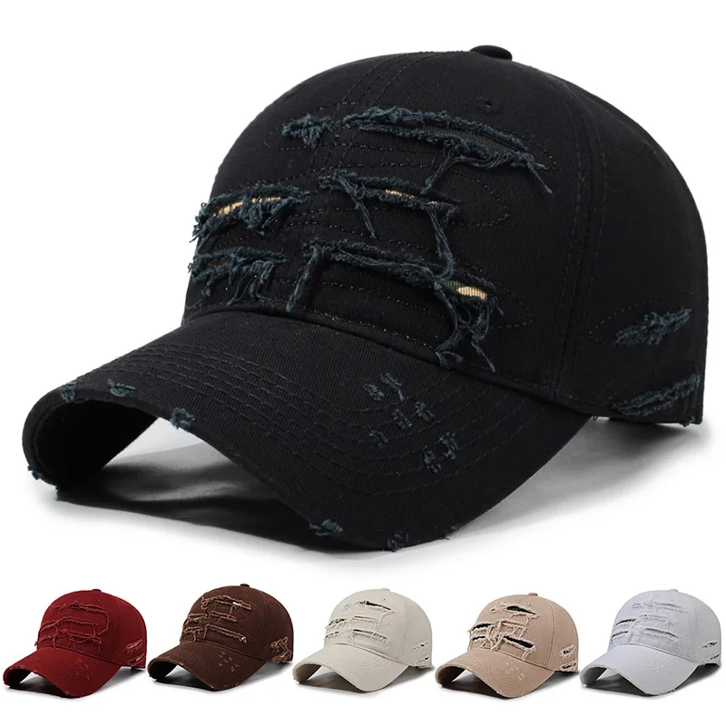 Vintage Ripped Baseball Cap for Women Men, Patch Embroidery Dad Hat, Four‑Season Sun Visor Hat for Spring Summer