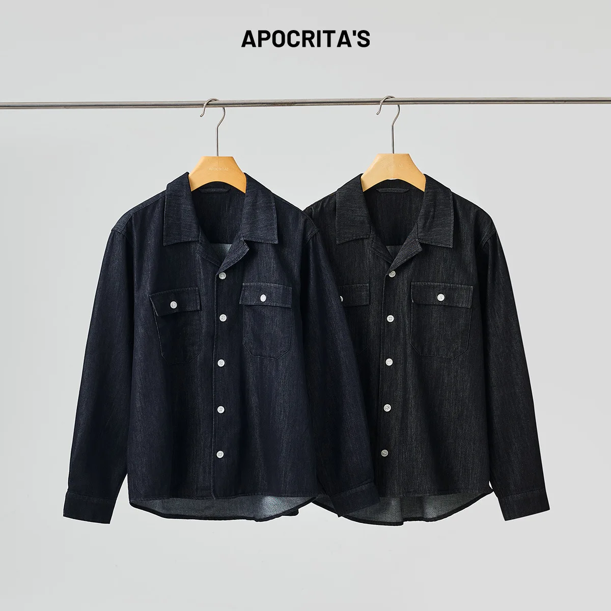 

Men's Cuban Collar Long Sve Loose Casual irt Spring Autumn High Sensation Sli Denim Fabric ket Design Street Sle