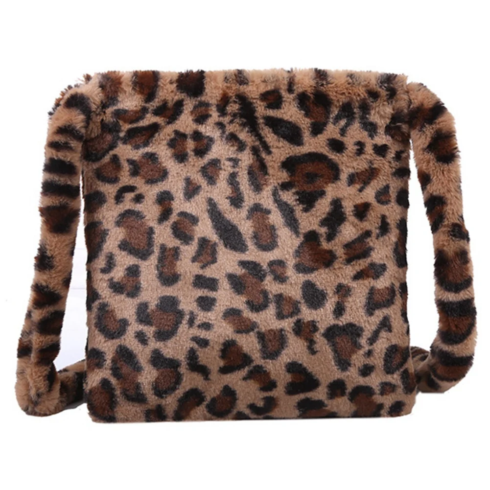 Leopard Print Plush Women's Shoulder Bag Fashion Retro Warm Handbag Large Capacity Casual Messenger Bag