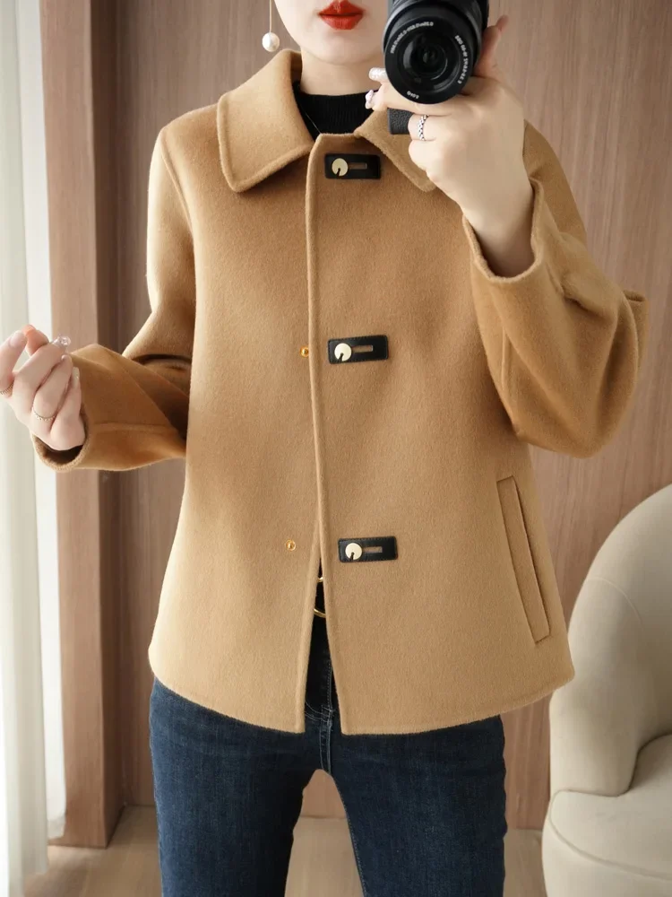 Autumn and Winter New High End 100% Pure Wool Double Sided Cashmere Coat Women's Short Solid Color Casual Fashion Woolen Coat