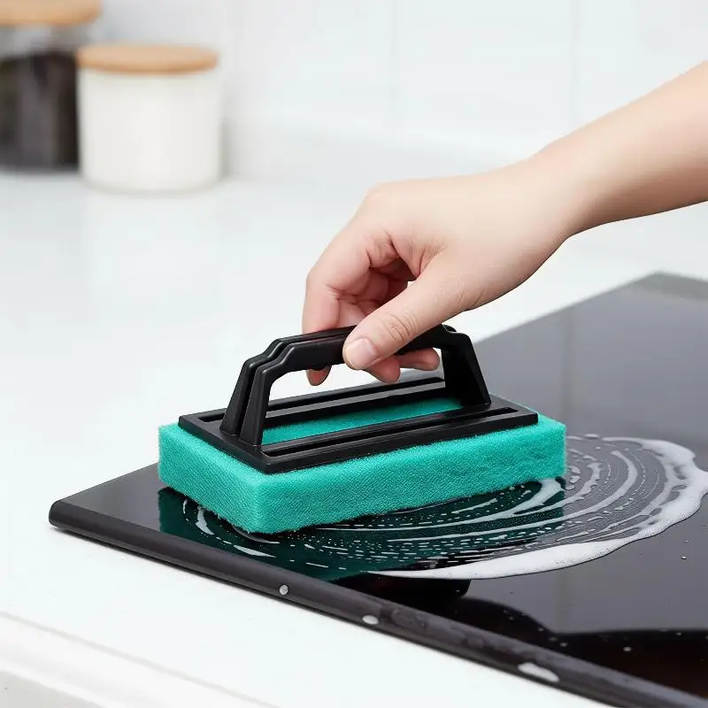 Handheld Grout Cleaning Brush Non-slip Handle Durable Scouring Pad for Bathroom Tile Kitchen Stove Countertop