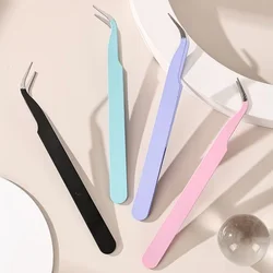 Stainless Steel Straight Curved Tweezers Colorful Pink Blue Purple DIY Eyelash Tweezer Nail Art Sticker Rhinestones Picking Tool