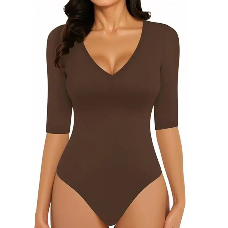 จั๊มสูทผู้หญิงคอวี แขนห้าส่วน เอวต่ำ ผ้าโพลีเอสเตอร์ ใส่ทำงาน ใส่เที่ยว คอลเลคชั่นฤดูร้อน