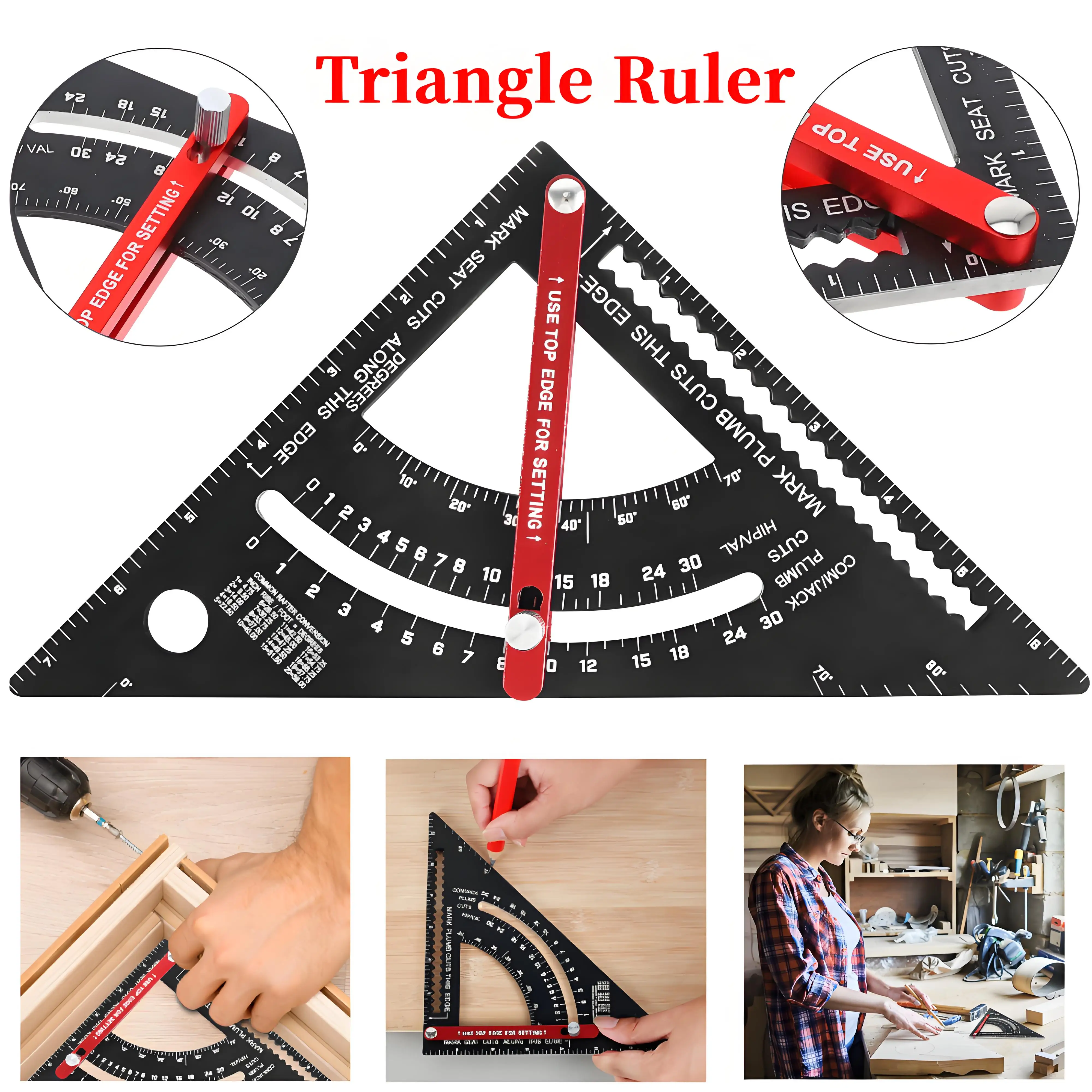 Herramientas de carpintero de aluminio, triángulo ajustable de 7 pulgadas, instrumentos de medición cuadrados de precisión para corte de madera y mejoras para el hogar