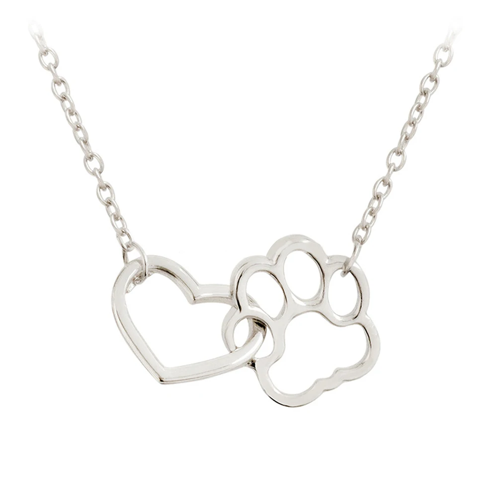 

Pet Love Heart Necklace Silver Alloy 3x1 8cm Pendant 44cm Chain Paw Print Women Simple Elegant Gift Dog Collar Pet Supplies
