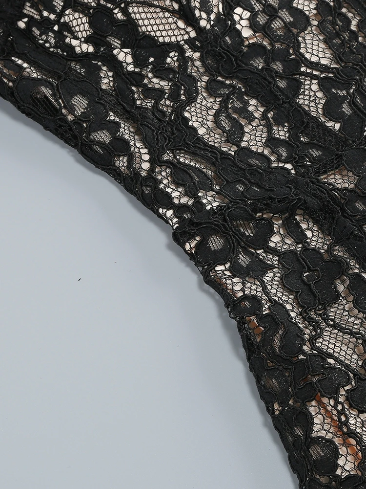 Sexy Spaghetti Strap V Neck Lace Long Dress Women Black Floral Lace Sleeveless Bodycon Dresses Elegant Evening Celebrity Party