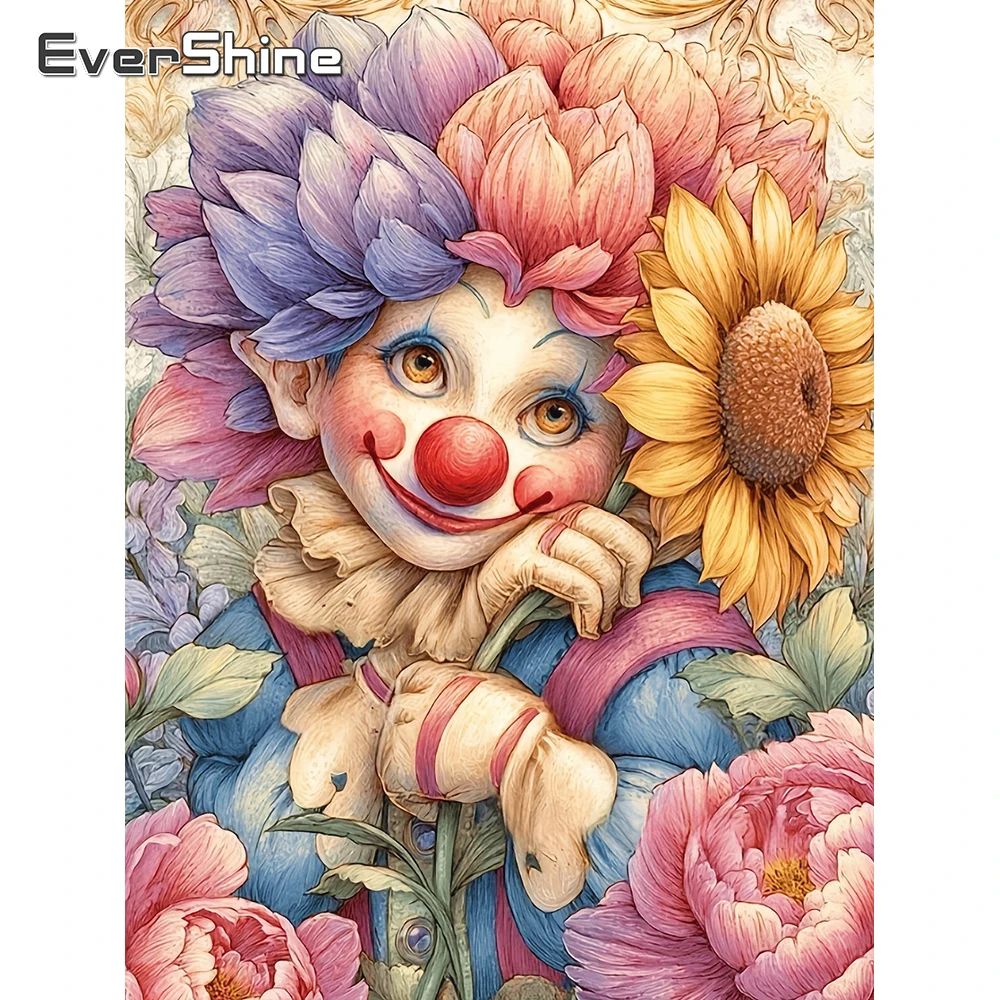 Evershine Diamant-Stickerei Porträt Vollquadratische Drill-Malerei Clown-Bild Strass-Mosaik Sonnenblume Heimdekoration